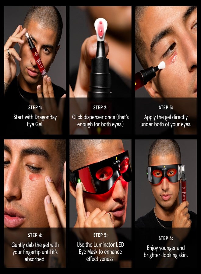 لومين جل لومين دراغون راي للعين، سيروم للعين لعلاج الضوء الأحمر، كريم يحتوي على الببتيدات وحمض الهيالورونيك والكافيين، يقلل الهالات السوداء والانتفاخ، متوافق مع قناع العين لوميناتور، نباتي، 15 مل (0.51 أونصة) - Image 5